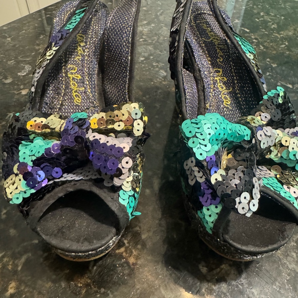 Irregular Choice Black and Multicolor Sequin Heels